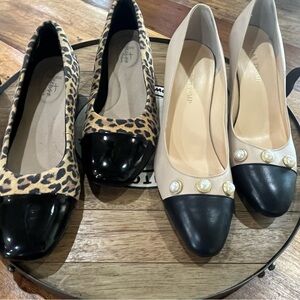 Clarks Brown and Black leopard Heels and I. Trump peal heels.